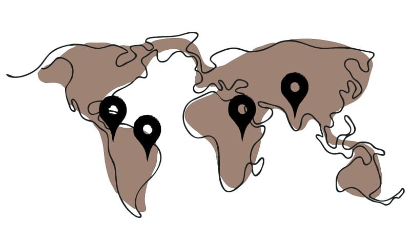 Image of the origin of Soave coffee: Brazil, Colombia, Uganda, India.